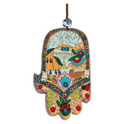 HAND PAINTED MENORAH LARGE HAMSA