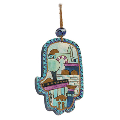 HAND PAINTED BLUE JERUSALEM SMALL HAMSA
