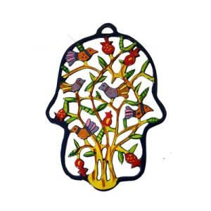 LASER CUT HAND PAINTED POMEGRANATES HAMSA