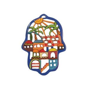 LASER CUT HAND PAINTED JERUSALEM HAMSA