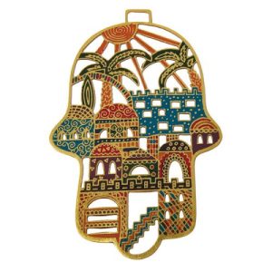 ETCHING COLORFUL JERUSALEM HAMSA