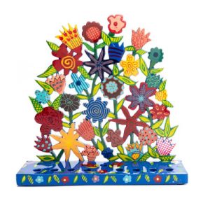 LASER CUT HAND PAINTED FLOWERS MENORAH