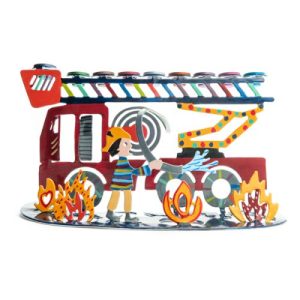 HAND PAINTING LASER CUT FIRE TRUCK MENORAH