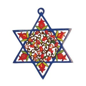 POMEGRANATES LASER CUT HAND PAINTED MAGEN DAVID HANGING
