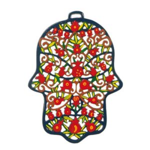 LASER CUT HAND PAINTED POMEGRANATES LARGE HAMSA
