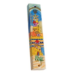 LARGE HAND PAINTED JERUSALEM/GATE 12 CM. MEZUZAH