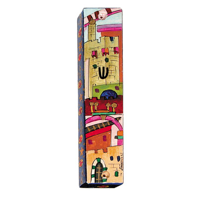 LARGE HAND PAINTED JERUSALEM 12 CM. MEZUZAH