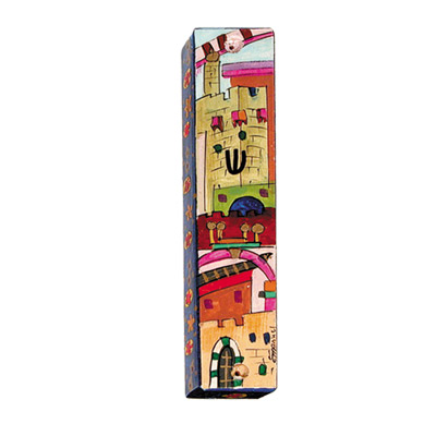 SMALL HAND PAINTED JERUSALEM 10 CM. MEZUZAH