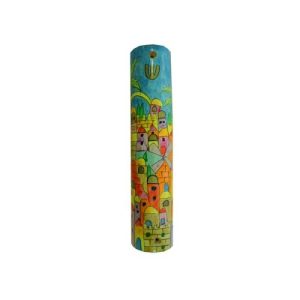SMALL HAND PAINTED ROUND JERUSALEM 10 CM. MEZUZAH