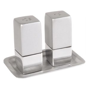 METAL SALT/PEPPER SHAKERS/TRAY