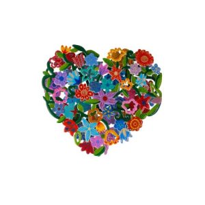 FLOWERS DOUBLE CUTOUT HAND PAINTED LARGE HEART