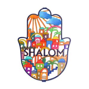 FLAT LARGE ENAMEL LACQUER JERUSALEM+ENGLISH SHALOM HAMSAH