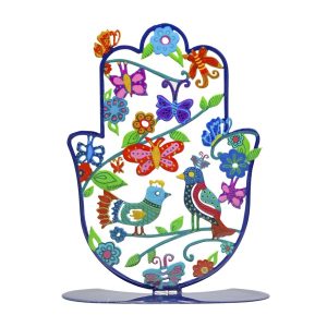 LASER CUT HAND PAINTED COLORFUL BIRDS LARGE STAND HAMSA