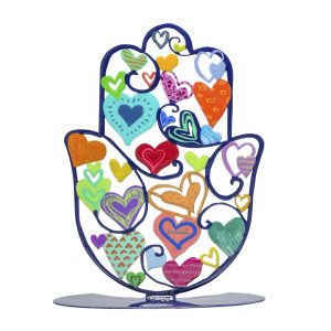 LASER CUT HAND PAINTED HEARTS LARGE STAND HAMSA