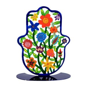 LASER CUT HAND PAINTED FLOWERES LARGE STAND HAMSA