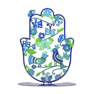 LASER CUT HAND PAINTED BLUE BIRDS LARGE STAND HAMSA