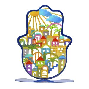 LASER CUT HAND PAINTED JERUSALEM LARGE STAND HAMSA