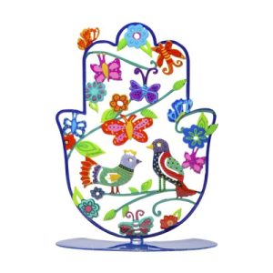 LASER CUT HAND PAINTED COLORFUL BIRDS MEDIUM STAND HAMSA