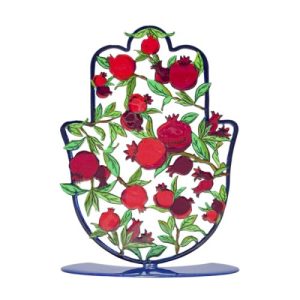LASER CUT HAND PAINTED POMEGRANATES MEDIUM STAND HAMSA