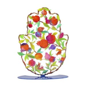 LASER CUT HAND PAINTED POMEGRANATES MEDIUM STAND HAMSA