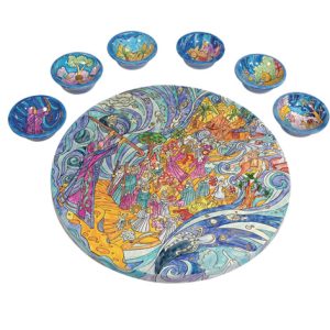 SEDER PLATE/6 BOWLS EXODOUS HAND PAINTED 33 CM.