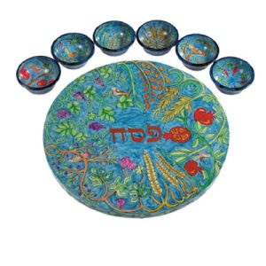 SEDER PLATE/6 BOWLS SEVEN SPECIES HAND PAINTED 33 CM.