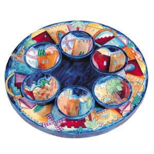 SEDER PLATE/6 BOWLS JERUSALEM HAND PAINTED 33 CM.