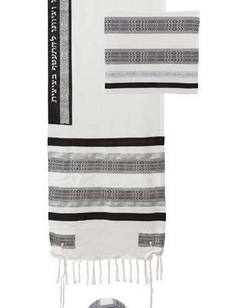 VARIOUS FABRICS BLACK/WHITE TALLIT SET