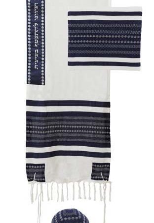 VARIOUS FABRICS BLUE/SILVER TALLIT SET