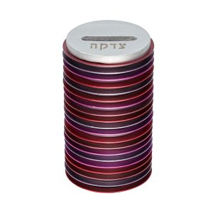 METAL ROUND MAROON DISCS TZEDAKAH BOX
