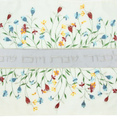 COL. EMB. FLOWERS BAMBOO FIBER WHITE CHALLA COVER