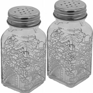 GLASS JERUSALEM ETCHING SALT&PEPPER DISH
