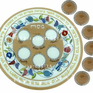 GLASS COLORFUL DECORETED SEDER TRAY SET 36 CM.