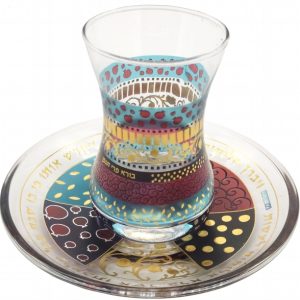 COLORFUL TONES ETCHING KIDDUSH CUP/SAUCER