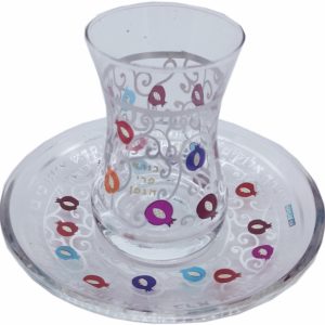 SILVER/COLORFUL ETCHING POMEGRANATES KIDDUSH CUP/SAUCER