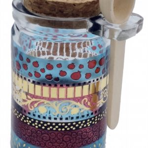 GLASS COLORFUL HONEY DISH W/SPOON