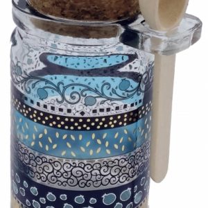 GLASS BLUE TONES HONEY DISH W/SPOON