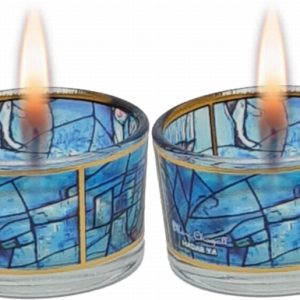 BLUE TONES ETCHUNG SHAGAL PAIR CANDLESTICKS