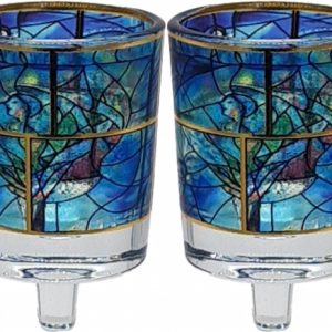 BLUE ETCHING SHAGAL PAIR OIL NERONIM CUPS