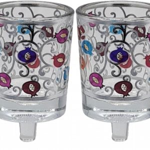 SILVER ETCHING/COLORFUL POMEGRANATES PAIR OIL NERONIM CUPS