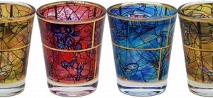 COLORFUL ETCHING "CHAGAL" SET OF 6 "SHIOR" CUPS