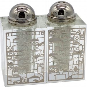 CRYSTAL JERUSALEM SALT/PEPPER DISH 10 CM.