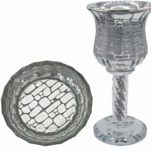 CRYSTAL/SILVER COATING "KOTEL" KIDUSH CUP/STEAM/SAUCER