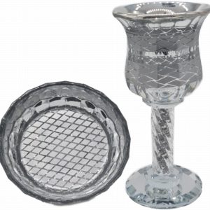 CRYSTAL/SILVER COATING "DIAMONDS" KIDUSH CUP/STEAM/SAUCER