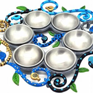 BLUE TONES SPIRAL /POMEGRANATES ALUMINIUM  SEDER TRAY SET