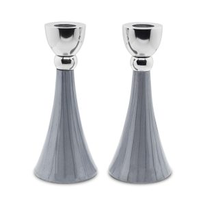 ALUMINIUM GREY PAIR CANDLESTICKS 17 CM.