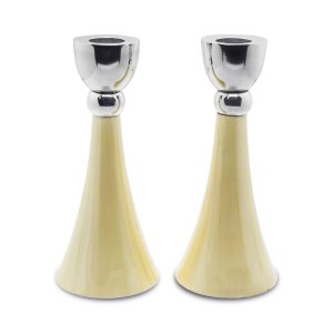 ALUMINIUM CREAM PAIR CANDLESTICKS 17 CM.