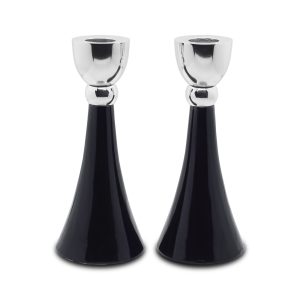 ALUMINIUM BLACK PAIR CANDLESTICKS 17 CM.