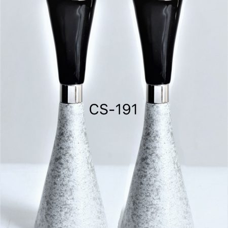 ALUMINIUM SILVER/BLACK PAIR CANDLESTICKS 17 CM