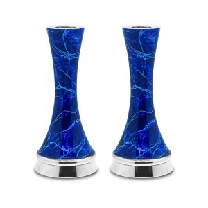 ALUM.FAUX MARBLE BLUE/TURQUOISE PAIR CANDLESTICKS 17 CM